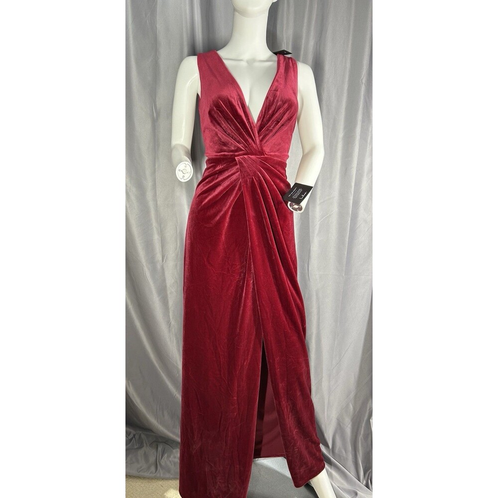 Lulu’s Womens Wine Red Velvet Twist-Front Maxi Dress Gown Cocktail Formal Size M